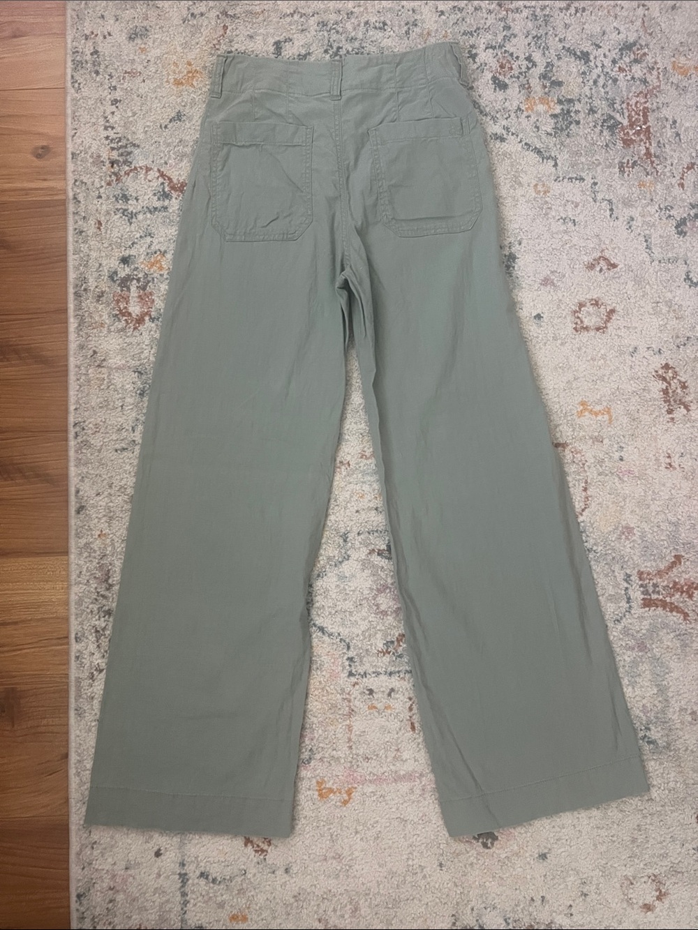 Maeve Collette Linen Stretch High-Rise Wide-Leg Pants in Sage Green - Picture 2 of 6
